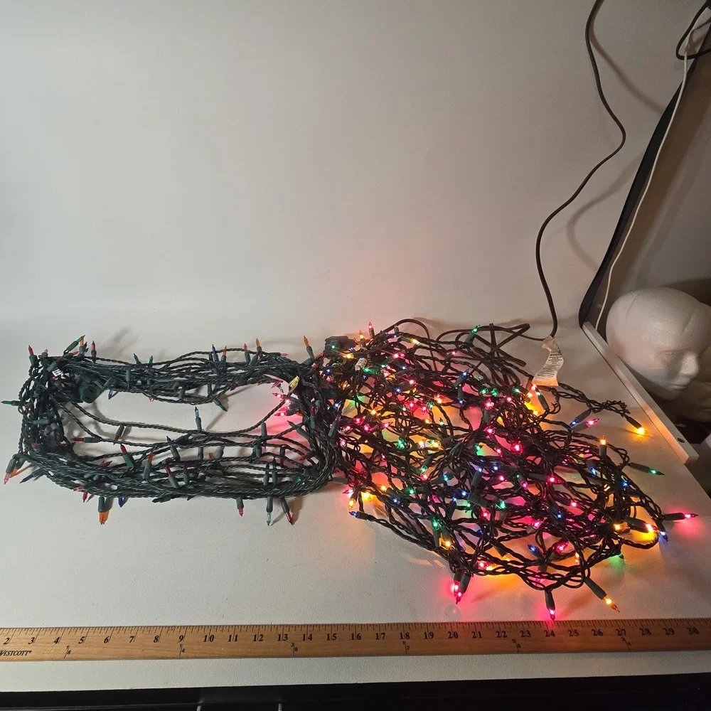 2 Strands Of Multicolor  Christmas Lights Only 1 Works Green Wire 100' Total